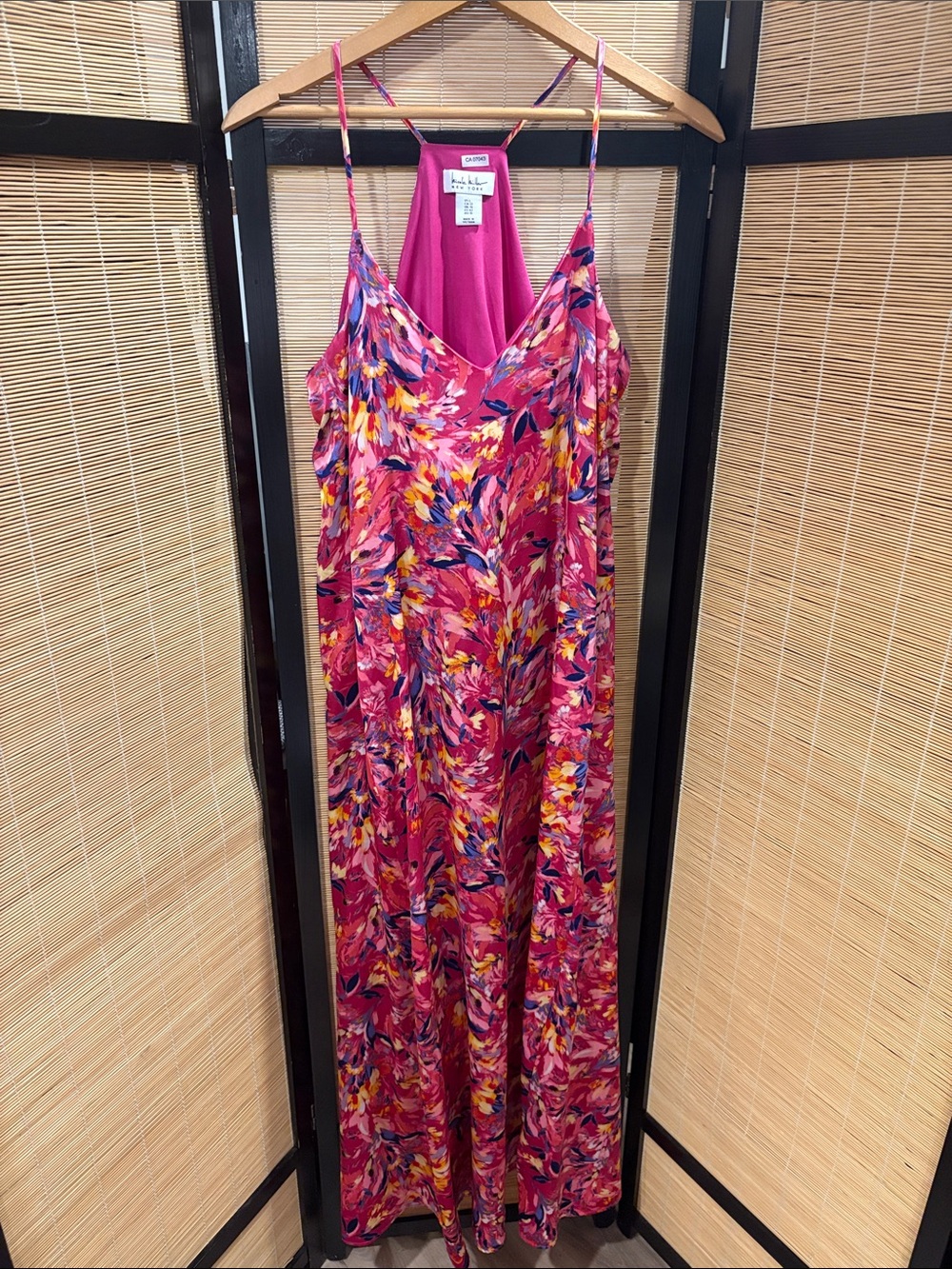 Nicole Miller Fuchsia Floral Maxi Slip Dress